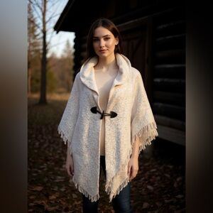 Modena Beige Poncho One Size Cover up Fall Winter Spring
